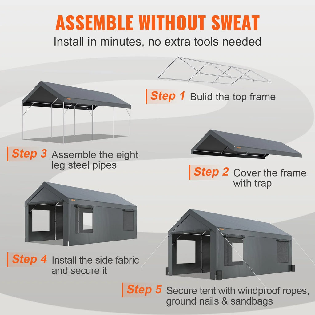 VEVOR Carport 10x20ft, Car Canopy Portable Garage
