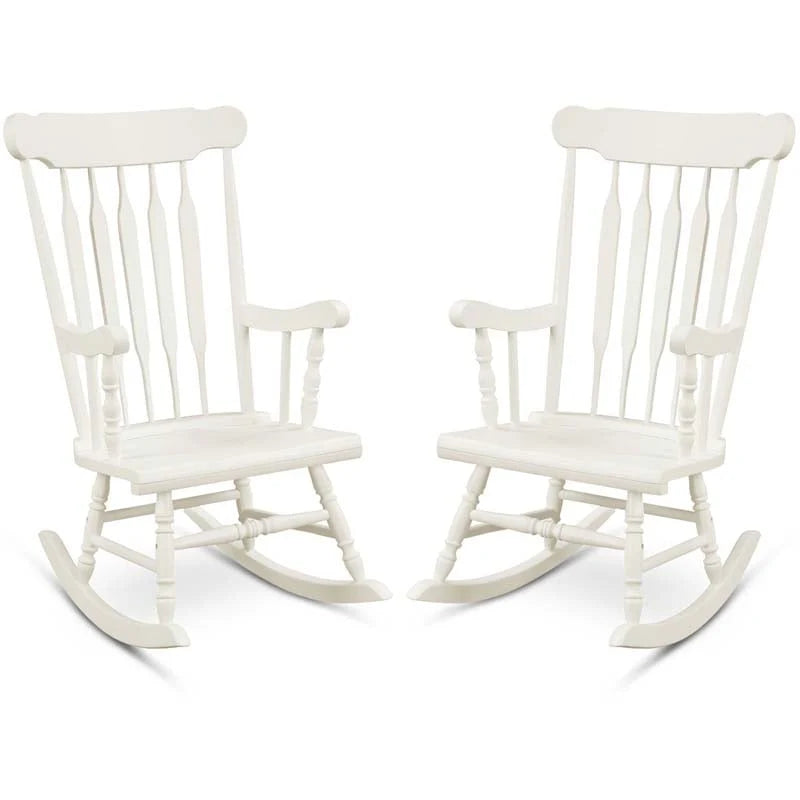 Solid Wood Glossy Finish Rocking Chair, Indoor & Outdoor Rocker for Porch Patio Backyard