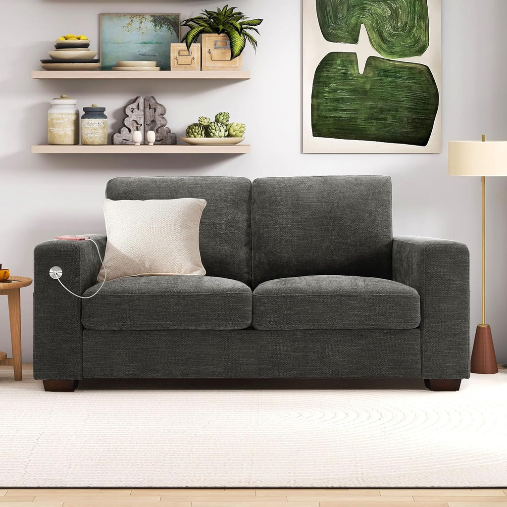 Hanherry 89" Sofa for Living Room, Modern Comfy Sofa with Medium Firm Seat Cushion, Removable Cover,Wide Armrest,USB/Type-C Port,Chenille Fabric Couches for Small Space,Apartment