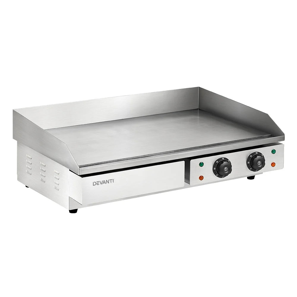 Devanti 73cm Commercial Electric Griddle BBQ Grill Plate 4400W Silver
