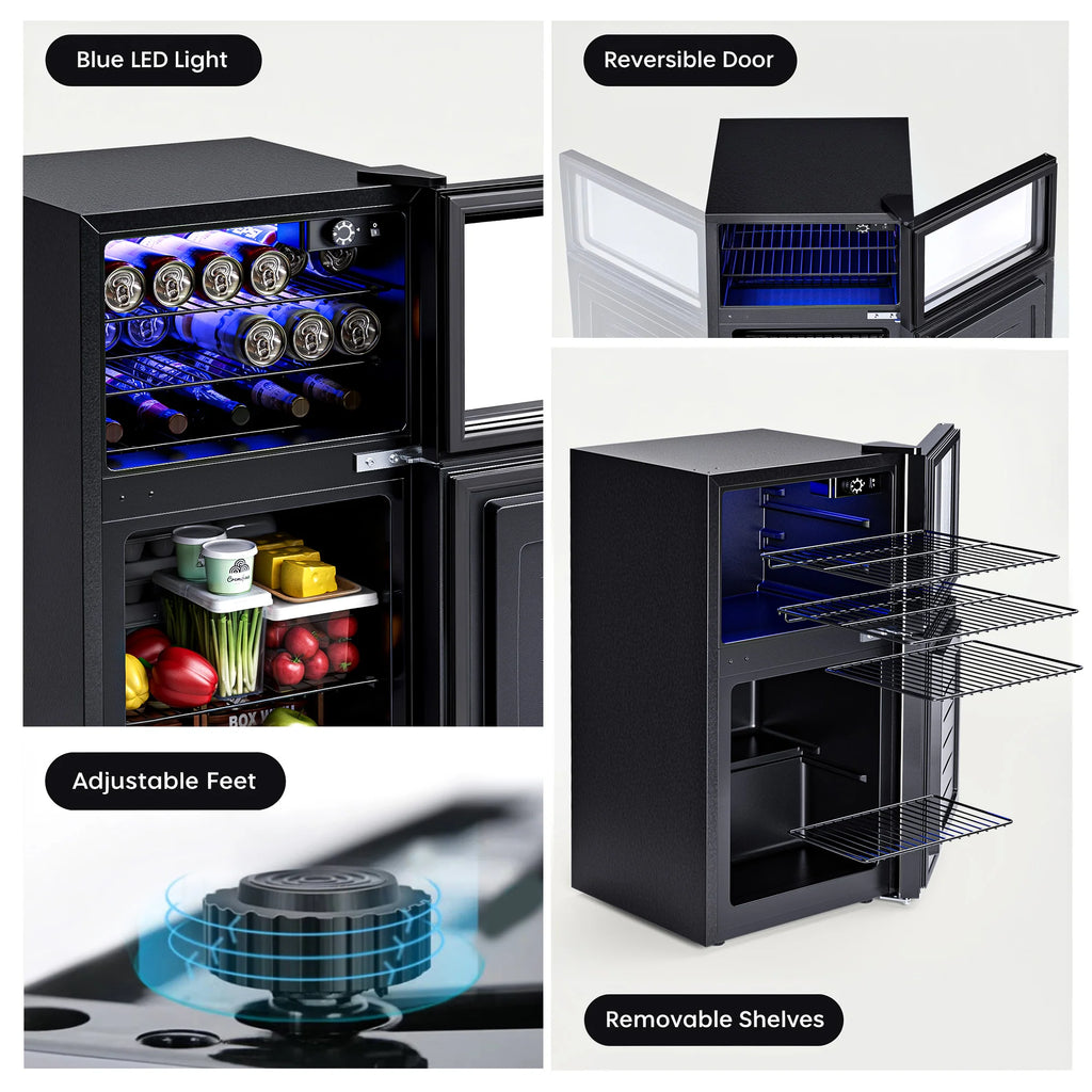 80L 2-Door Mini Fridge with Freezer