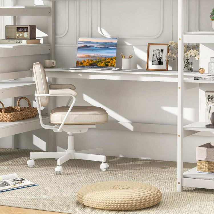 Twin Size Loft Bed with Desk and Storage Stairs Loft Bed Frame with Shelves and Safety Guardrails