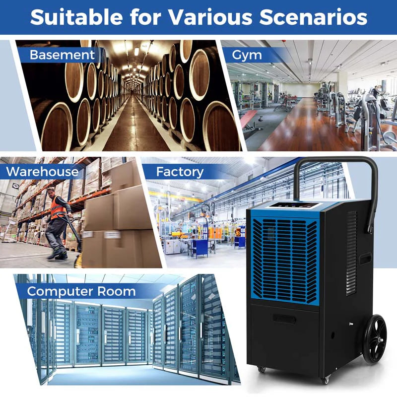140 Pints Portable Crawl Space Dehumidifier w/Pump & Drain Hose, Industrial Commercial Dehumidifier for Basement Warehouse