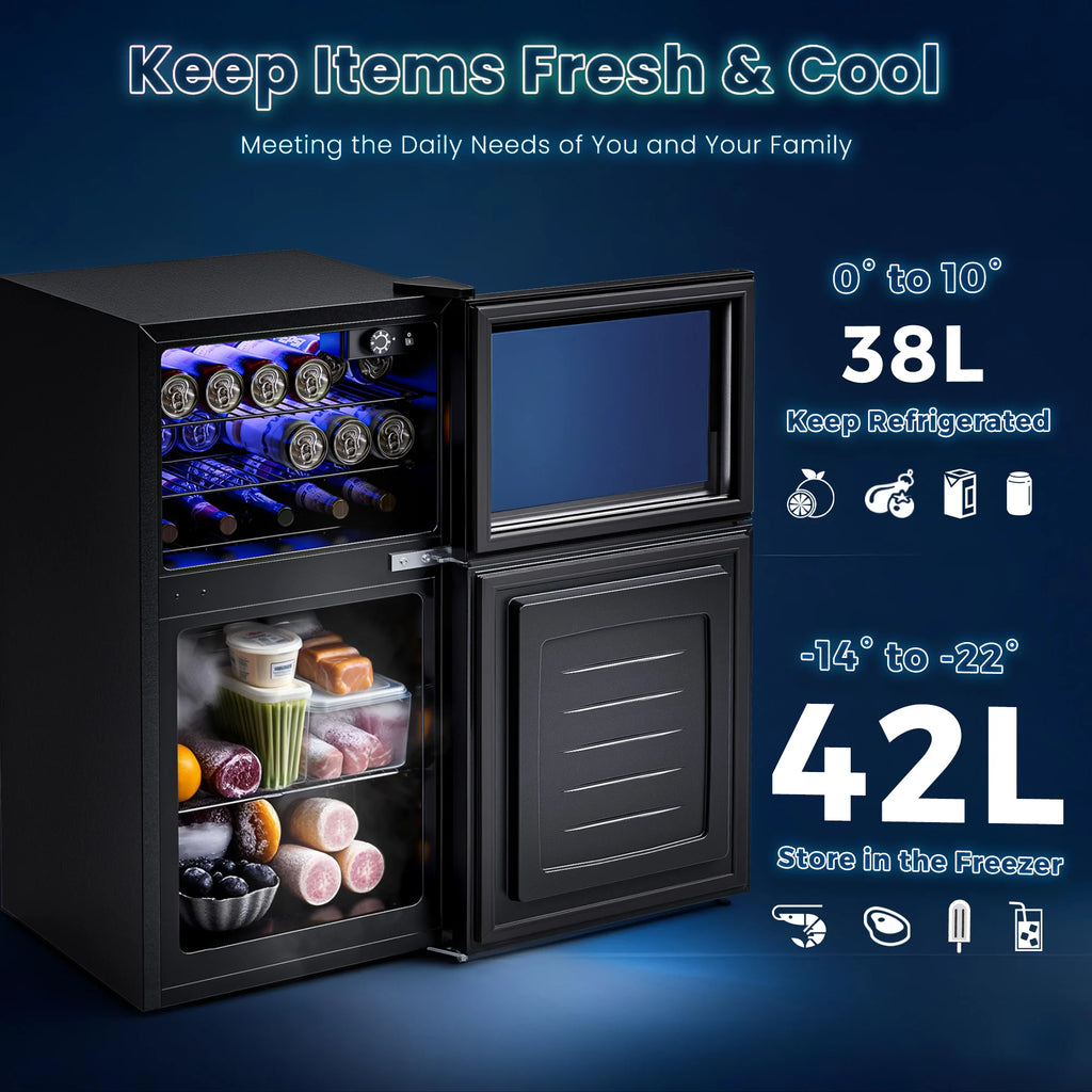80L 2-Door Mini Fridge with Freezer