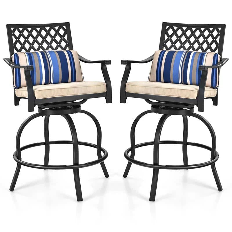 2/4 Pcs 360° Swivel Rocking Bar Stools with Back & Soft Cushions, Steel Frame Outdoor Bar Height Dining Chairs