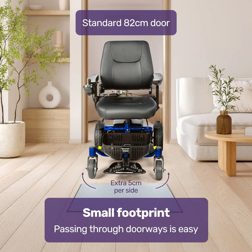 EQUIPMED Heavy Duty Electric Wheelchair, Up to 20km Range, Ultra-Comfortable, Great Turning Circle, Safe Stable Non-Slip Anti-Roll Back Power Chair, Blue