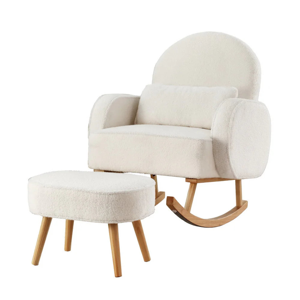 Artiss Armchair Rocking Chair Ottoman Lounge Footrest Round Nursing Boucle White