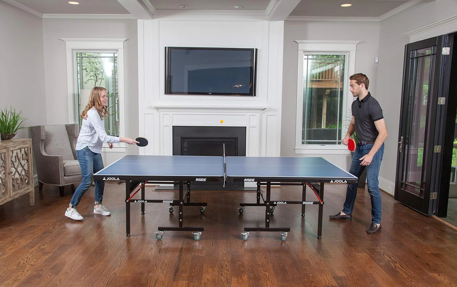 JOOLA Inside Professional MDF Indoor Ping Pong Table with Quick Clamp Table Tennis Net and Post Set - 10 Minute Easy Assembly - Tournament Quality - Foldable with Single Player Playback Mode