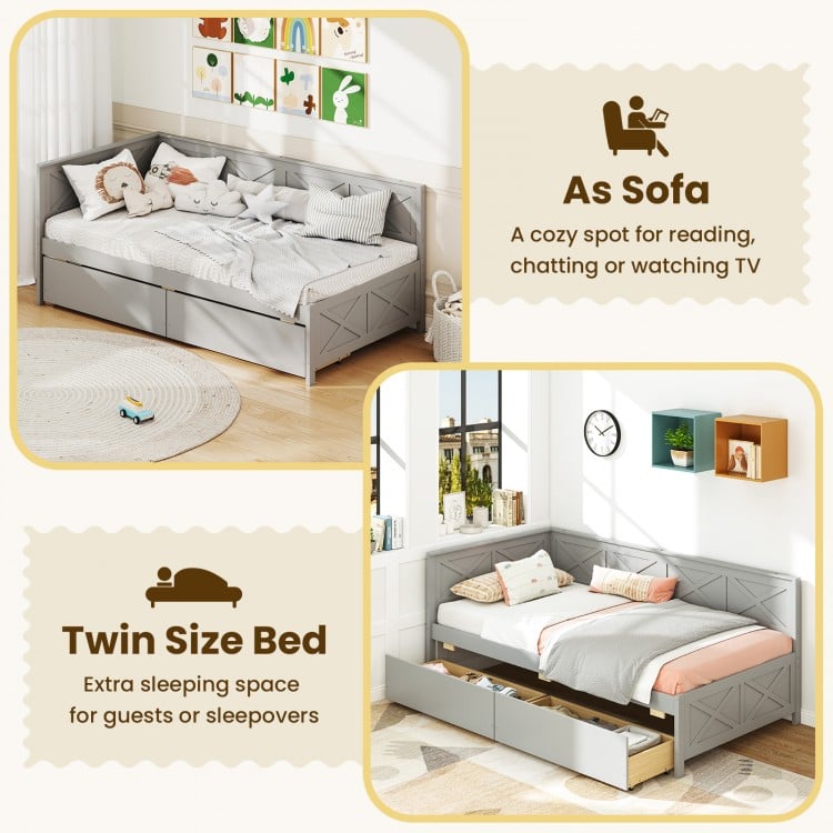 Twin Size Daybed with 2 Storage Drawers No Box Spring Needed