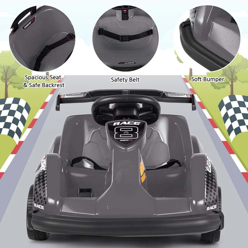 Kids Ride On Go Kart 6V Battery Powered 4 Wheel Racer RC Toy Car with Bumper & Music