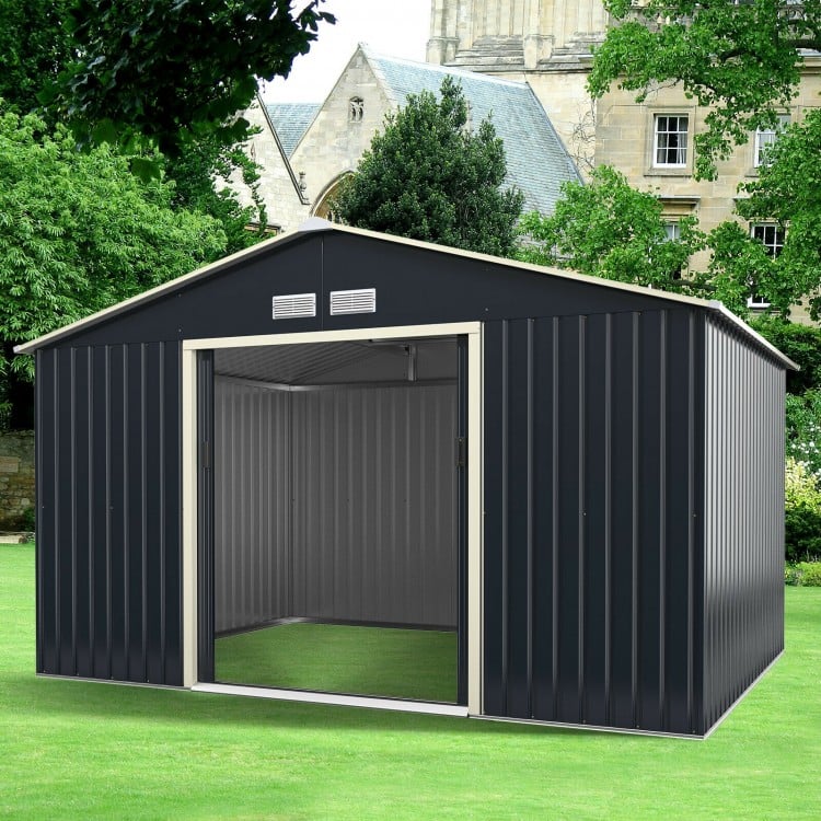 11 x 8 Feet Metal Storage Shed for Garden and Tools with 2 Lockable Sliding Doors