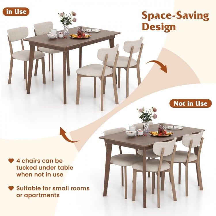 5-Piece Dining Table Set for 4 with Rubber Wood Frame and Padded Set