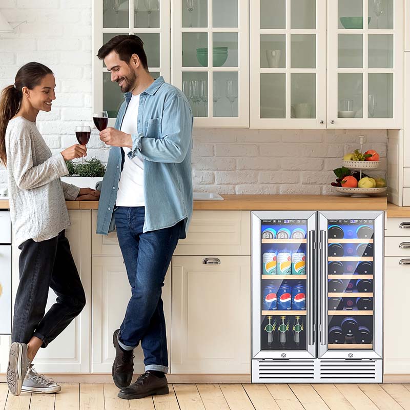 24" Large Dual Zone Wine Beverage Cooler Refrigerator Built-In & Freestanding Beer Fridge Wine Cellar