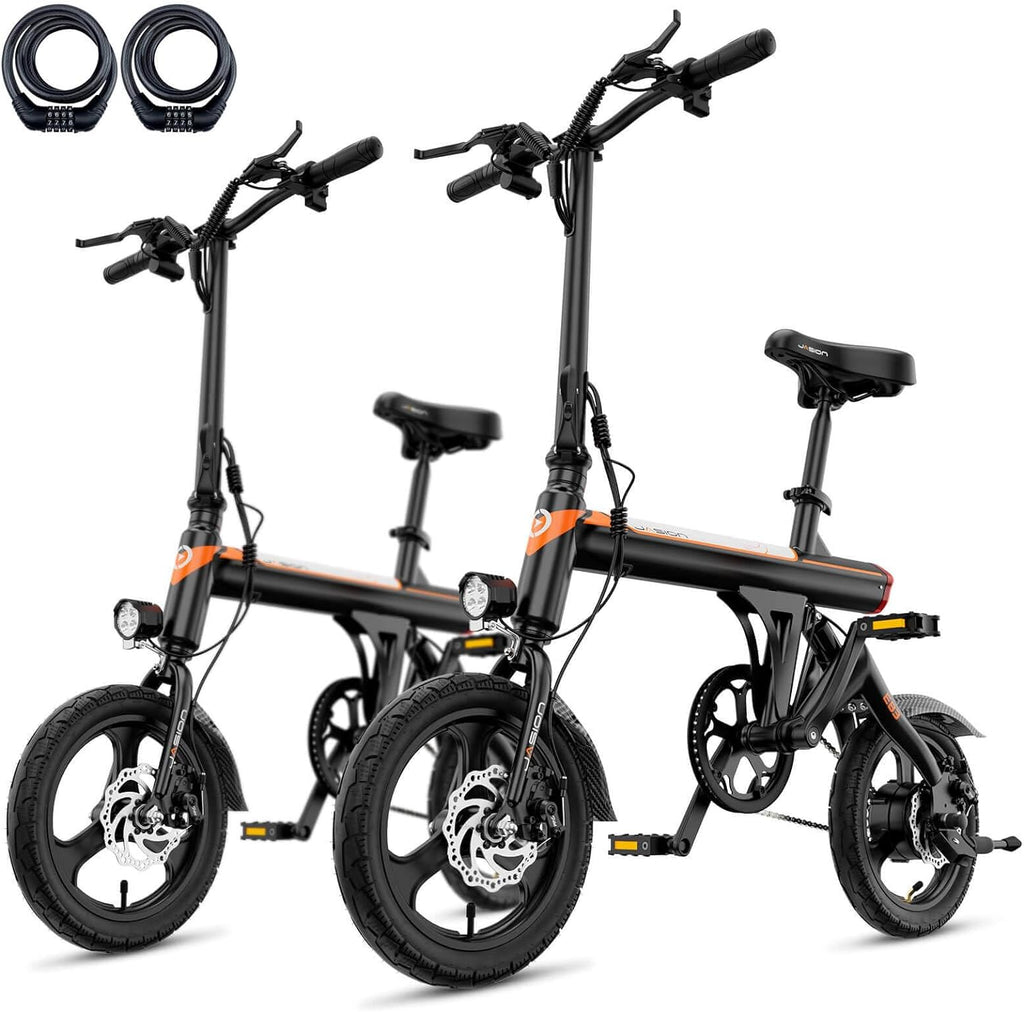 Jasion EB3 Electric Bike Adults 21mph, 500W Peak Motor, 270Wh Battery, Rear Suspension, 3 Levels Assist, 14" Folding Ebike for Adults and Teens, Complies to UL2849