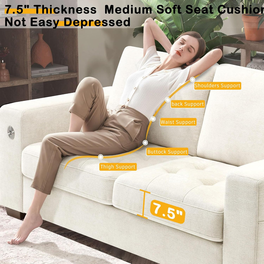 Hanherry 89" Sofa for Living Room, Modern Comfy Sofa with Medium Firm Seat Cushion, Removable Cover,Wide Armrest,USB/Type-C Port,Chenille Fabric Couches for Small Space,Apartment