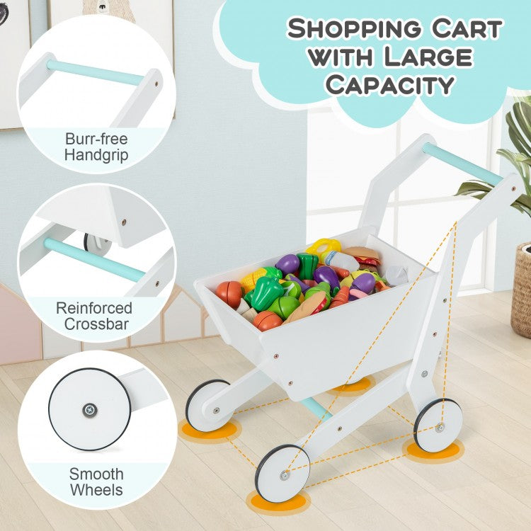 Wooden Kids Supermarket Playset with Cash Register and Shopping Cart