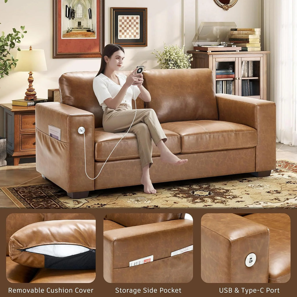 Hanherry 89" Sofa for Living Room, Modern Comfy Sofa with Medium Firm Seat Cushion, Removable Cover,Wide Armrest,USB/Type-C Port,Chenille Fabric Couches for Small Space,Apartment