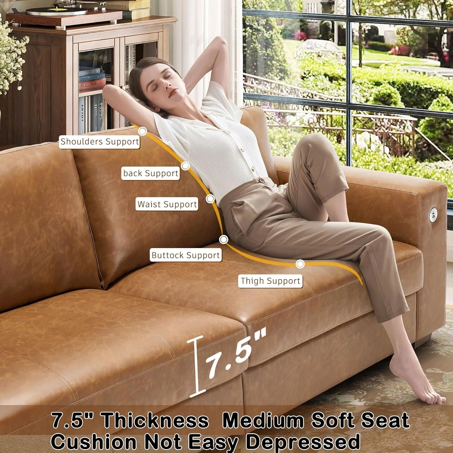 Hanherry 89" Sofa for Living Room, Modern Comfy Sofa with Medium Firm Seat Cushion, Removable Cover,Wide Armrest,USB/Type-C Port,Chenille Fabric Couches for Small Space,Apartment
