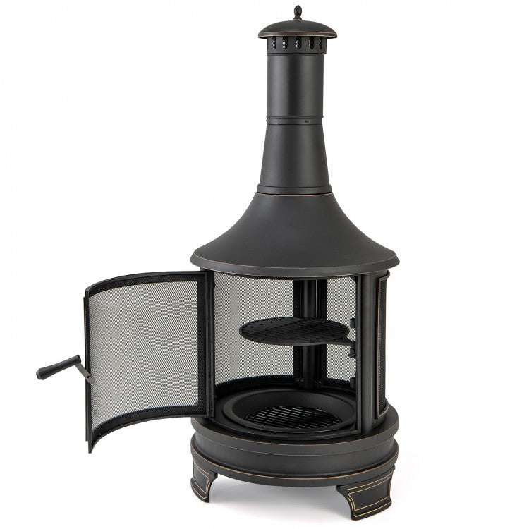 30 Inch Outdoor Fire Pit Chininea with Grill for Garden Backyard BBQ Bonfire Deck and Patio