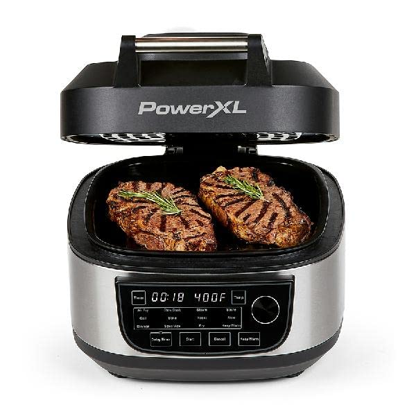PowerXL Grill Air Fryer Combo Plus 6 QT 12 in 1 Indoor Slow Cooker, Roast, Bake, 1550 Watts, Stainless Steel Finish : Home &amp; Kitchen