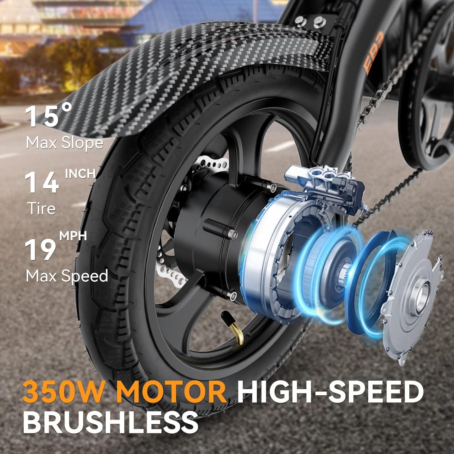 Jasion EB3 Electric Bike Adults 21mph, 500W Peak Motor, 270Wh Battery, Rear Suspension, 3 Levels Assist, 14" Folding Ebike for Adults and Teens, Complies to UL2849