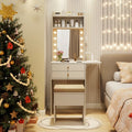Compact Vanity Desk Set with 3-Color Lighted Mirror and Power Outlets