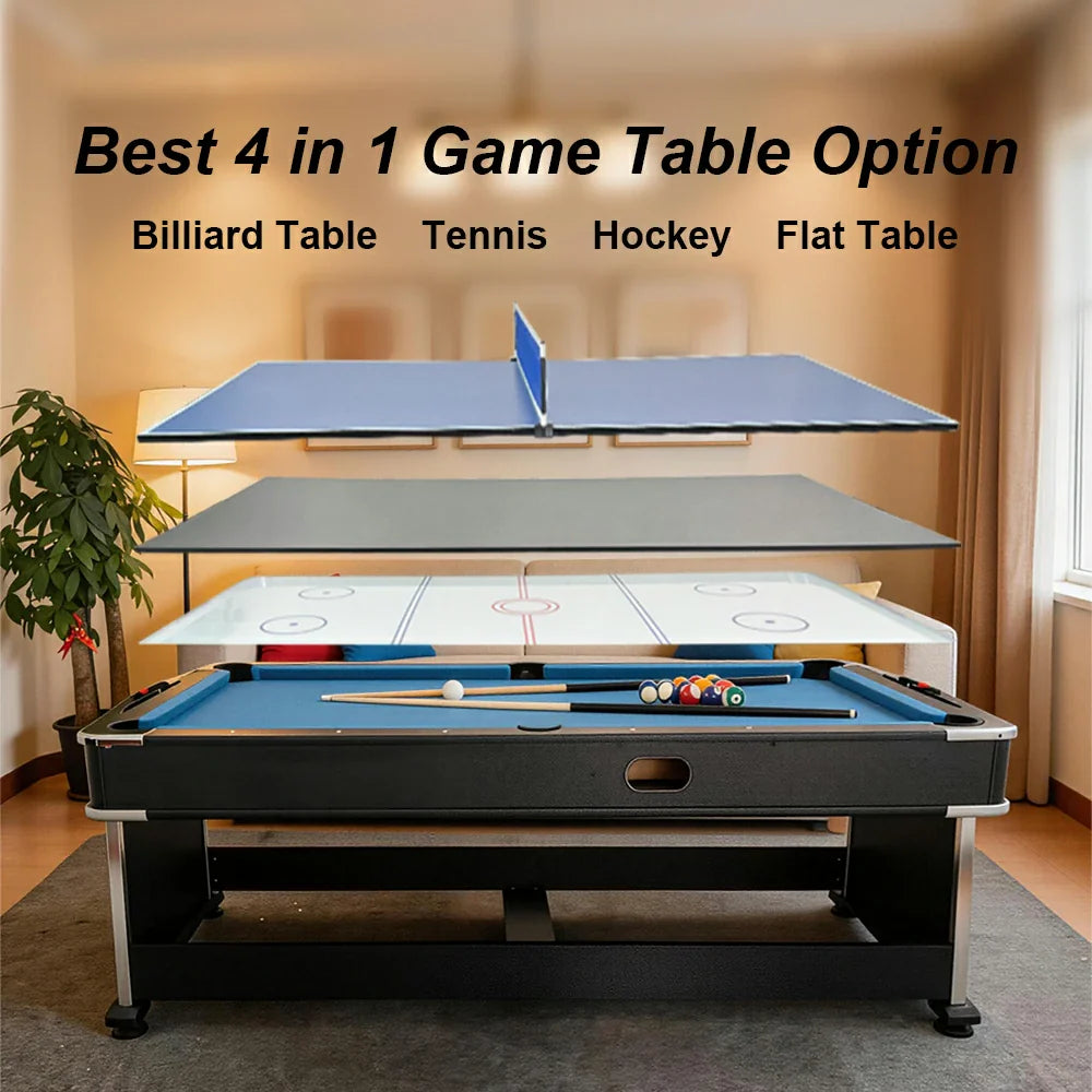 4 In 1 Multi-functional Game Table with Full Accessories for Home, MDF, 7Ft