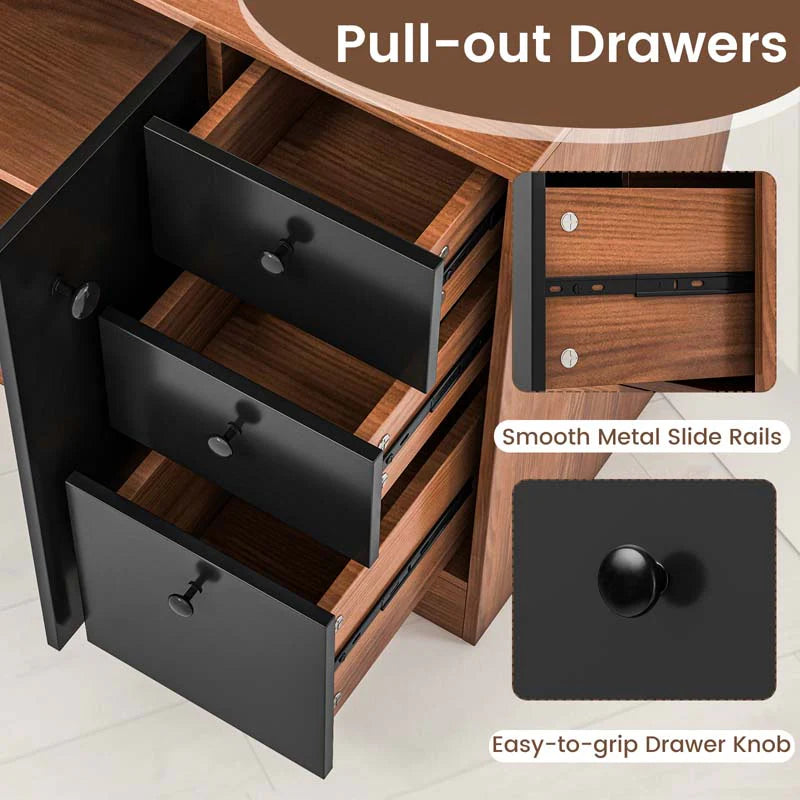 71" Kitchen Buffet Hutch Storage Cabinet Microwave Cupboard, Freestanding Pantry with 3 Cabinets & Drawers, Adjustable Shelves