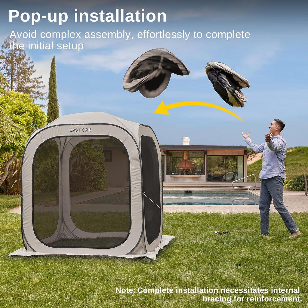 EAST OAK Screen House Tent Pop-Up, Portable Screen Room Canopy Instant Screen Tent 10 x 10 FT with Carry Bag for Patio, Backyard, Deck & Outdoor Activities, Beige