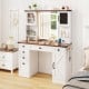 Farmhouse Vanity Desk with Lighted Mirror and 3 Doors