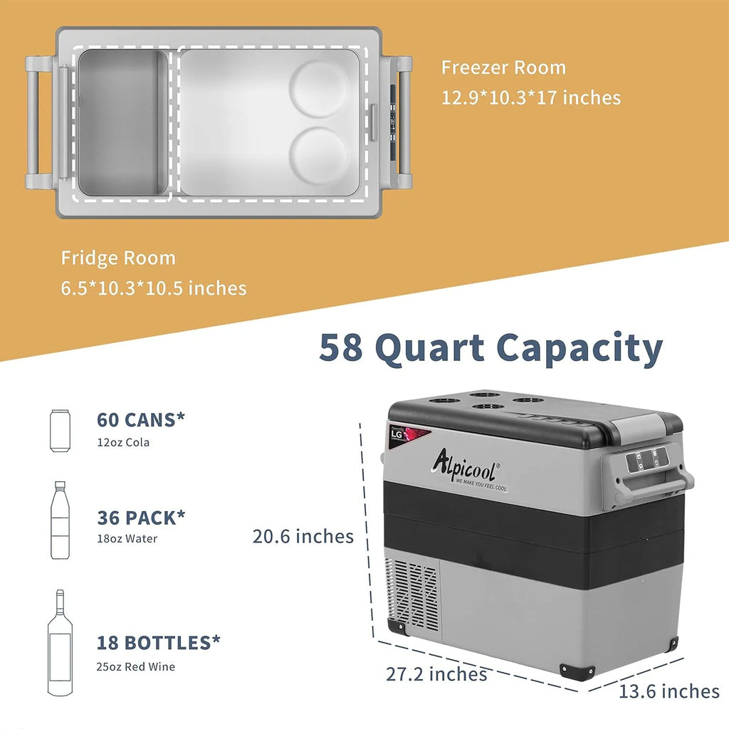 CF45 Portable Refrigerator 12 Volt Car Freezer 42 Quart Mini Fridge Freezer (-4��C~68��C) for Truck, RV, Vehicle, Travel, Outdoor -12/24V DC
