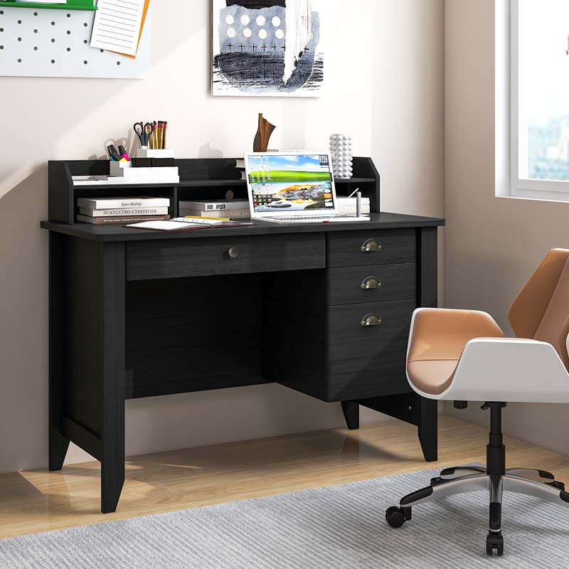 48" Vintage Home Office Desk, Executive Computer Desk Study Desk with 4 Storage Drawers & Hutch