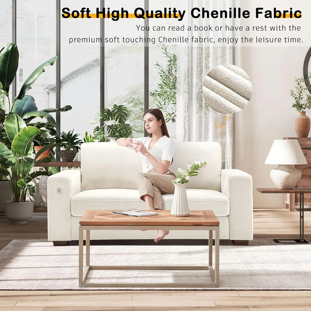 Hanherry 89" Sofa for Living Room, Modern Comfy Sofa with Medium Firm Seat Cushion, Removable Cover,Wide Armrest,USB/Type-C Port,Chenille Fabric Couches for Small Space,Apartment