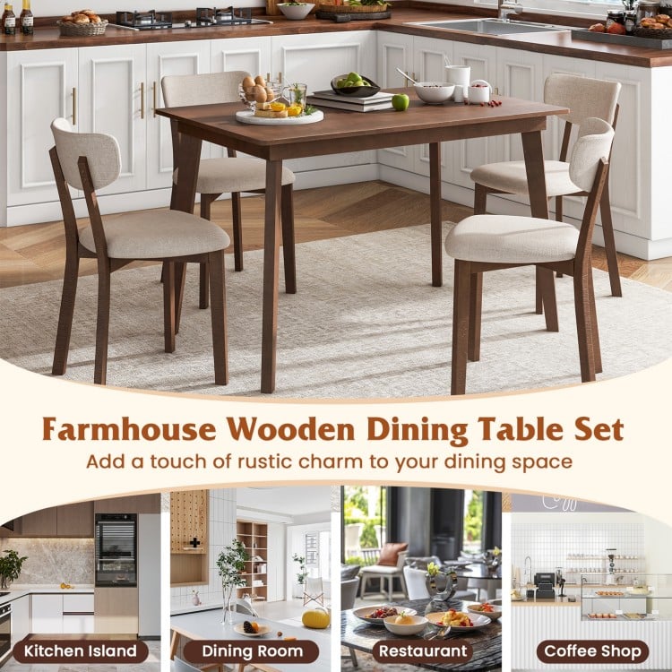 5-Piece Dining Table Set for 4 with Rubber Wood Frame and Padded Set