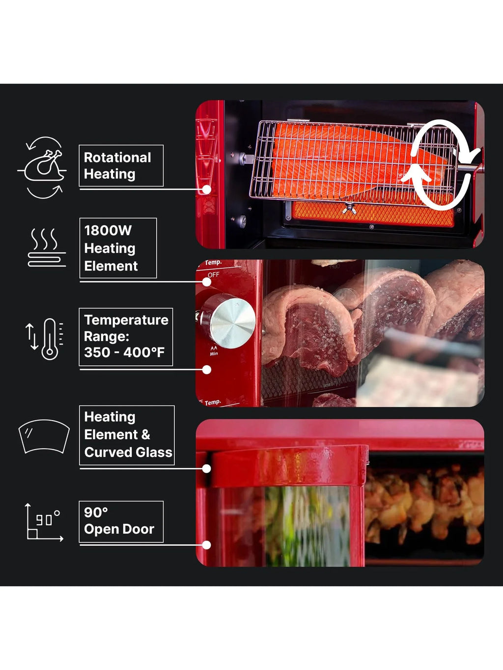 Brazilian Flame Churrasco® Gas Rotisserie Oven Grill Roaster with Auto Rotating Skewers for Rotisserie Chicken, Brazilian Style BBQ and Churrasco, Shawarma Machine, Propane Grill - 2024 Series
