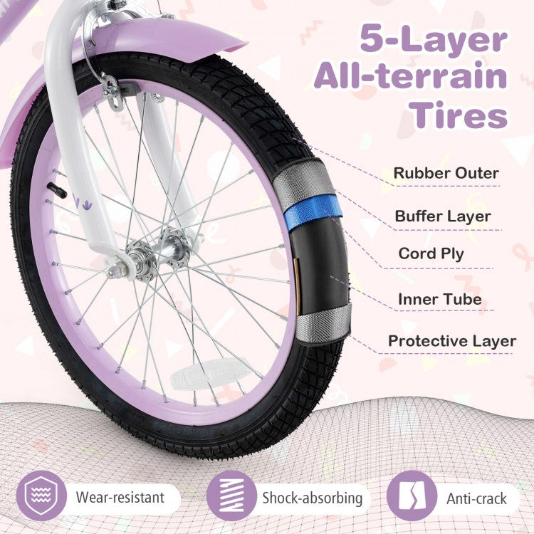 18 Inch Girl Bike with Basket with Detachable Training Wheels for 4-8 Years Old