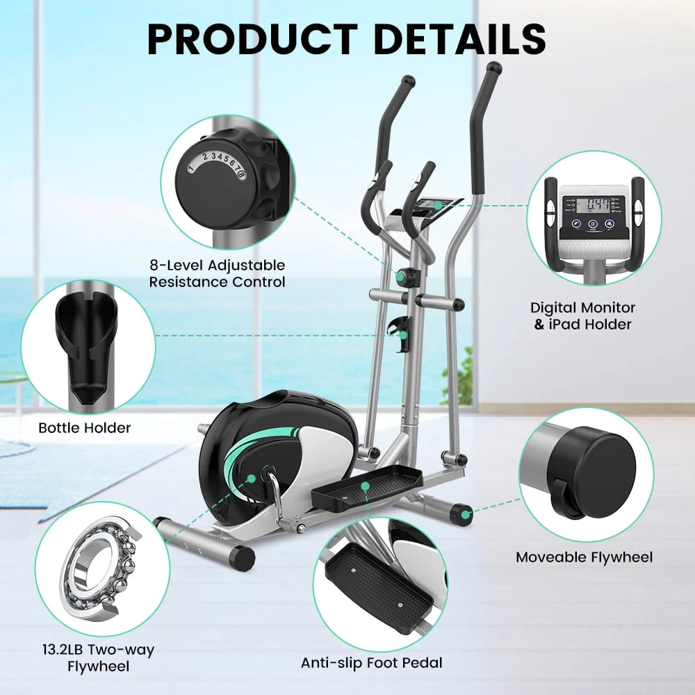 Elliptical Machine, Dripex Magnetic Elliptical Trainers (2023 New Upgraded), Fitness Cardio Cross Trainer w/ 8 Resistance Levels, 6KG Flywheel, Pulse Rate, LCD Monitor, Deivice Holder