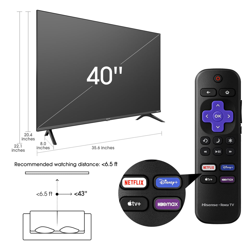 Hisense 40′′ FHD 1080P Roku Smart LED TV – H4030F1, Motion Rate 120, Game Mode, DTS Sound