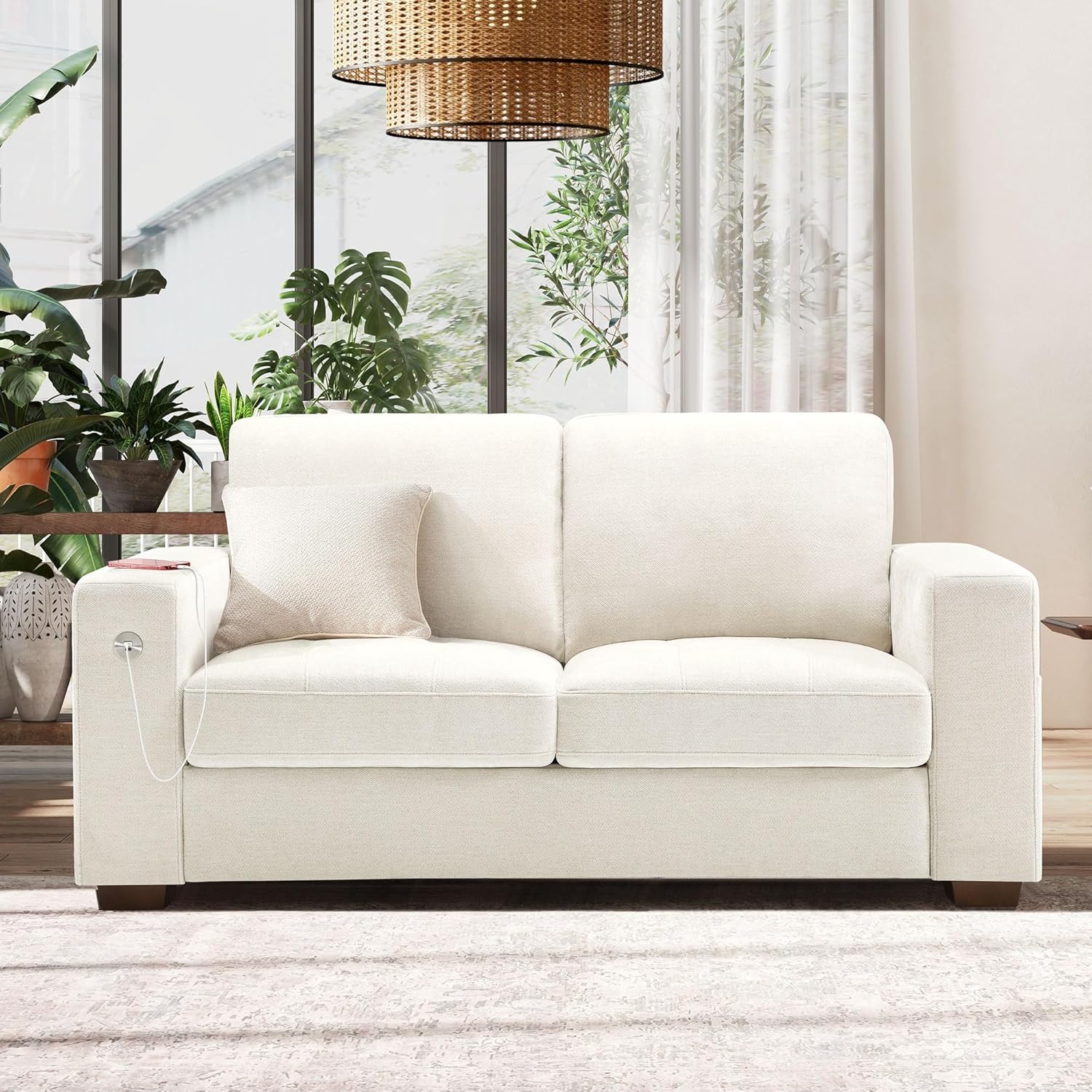 Hanherry 89" Sofa for Living Room, Modern Comfy Sofa with Medium Firm Seat Cushion, Removable Cover,Wide Armrest,USB/Type-C Port,Chenille Fabric Couches for Small Space,Apartment