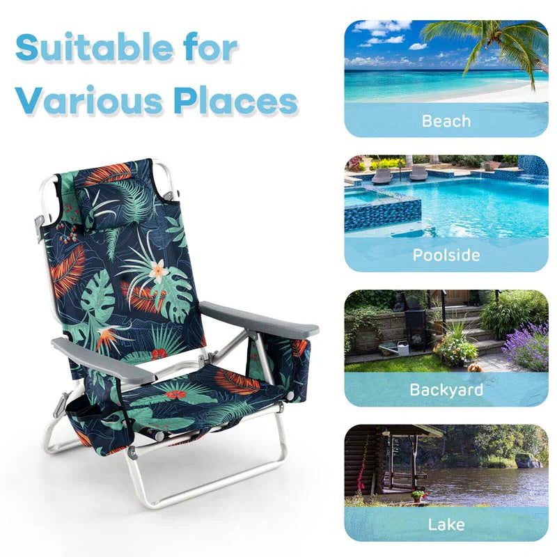 2 Pack 5-Position Outdoor Folding Backpack Beach Chair & Table Set, Patio Lawn Camping Chair Beach Sling Chair