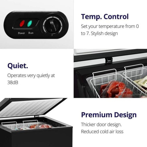 Northair Chest Freezer – 3.5 Cu Ft with 2 Removable Baskets – Reach In Freezer Chest – Quiet Compact Freezer – 7 Temperature Settings – Black