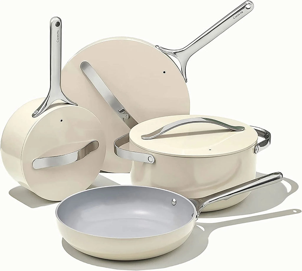 Caraway Nonstick Ceramic Cookware Set (12 Piece) Pots  Pans  Lids and Kitchen Storage - Non Toxic  PTFE &amp; PFOA Free - Oven Safe &amp; Compatible with All Stovetops (Gas  Electric &amp