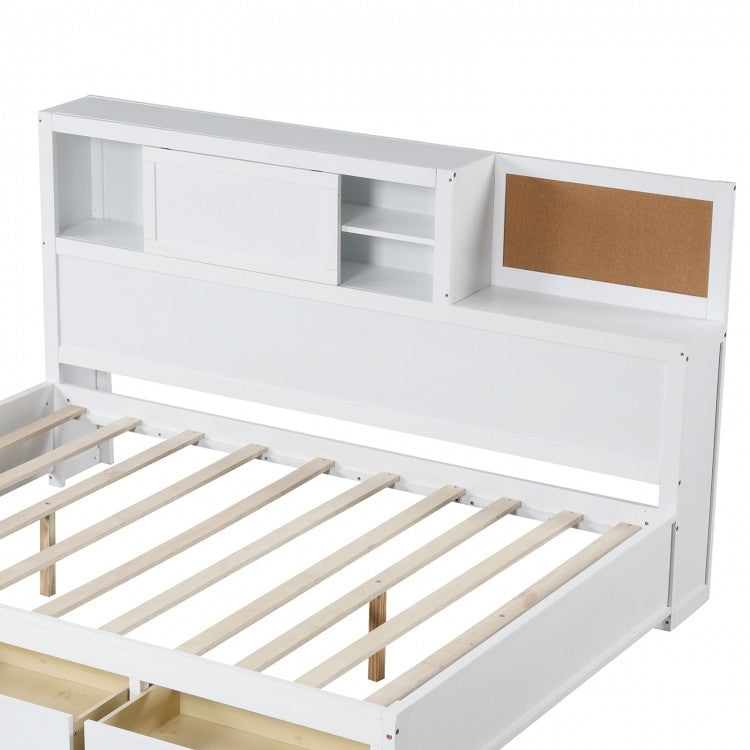 Twin/Full Size Wooden Daybed with 3 Drawers with Storage Shelves