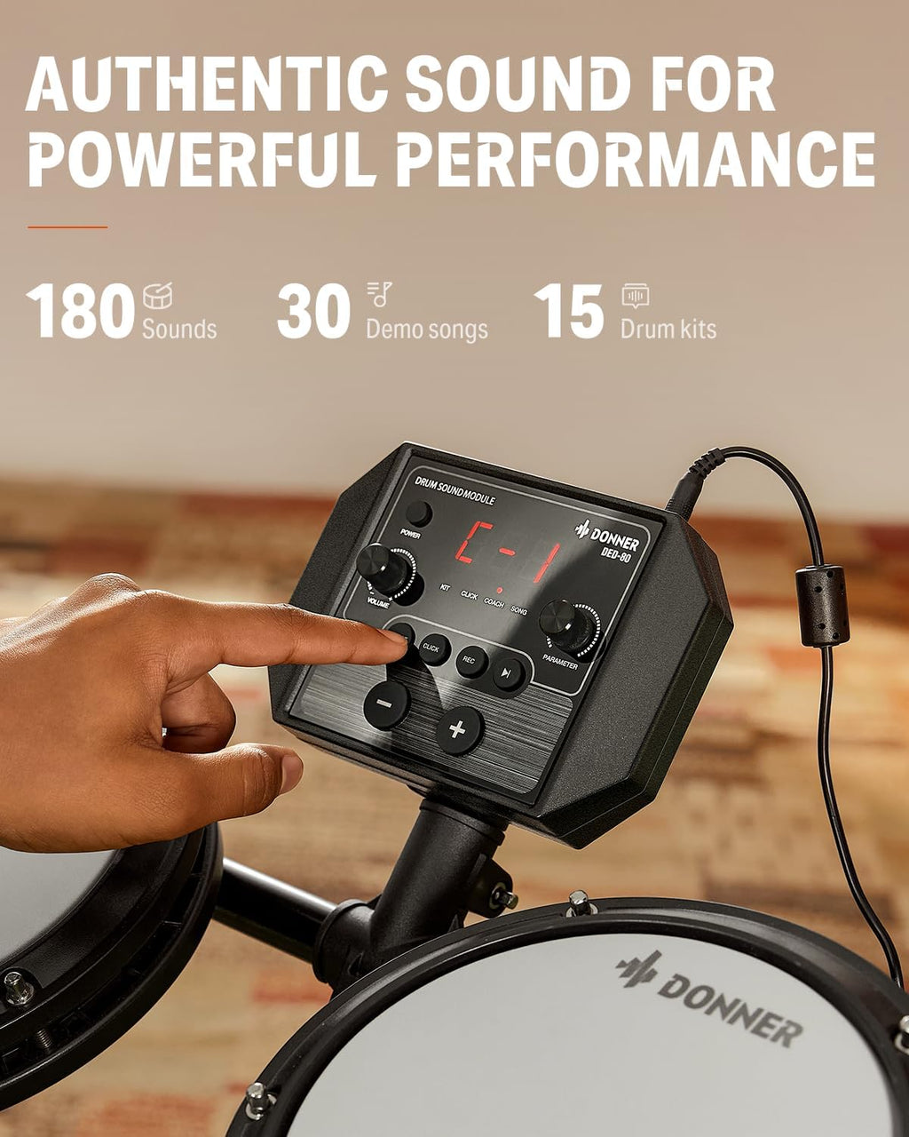 Donner DED-80 Electronic Drum Set, Electric Drum Set for Beginner with 4 Quiet Mesh Drum Pads, 2 Switch Pedal, 180+ Sounds, Throne, On-Ear Headphones, Sticks, and Melodics Lessons Included.