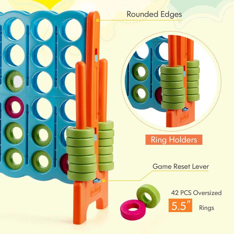 Giant 4-In-A-Row, Jumbo 4-to-Score Giant Game Set with 42 Jumbo Rings & Quick-Release Slider