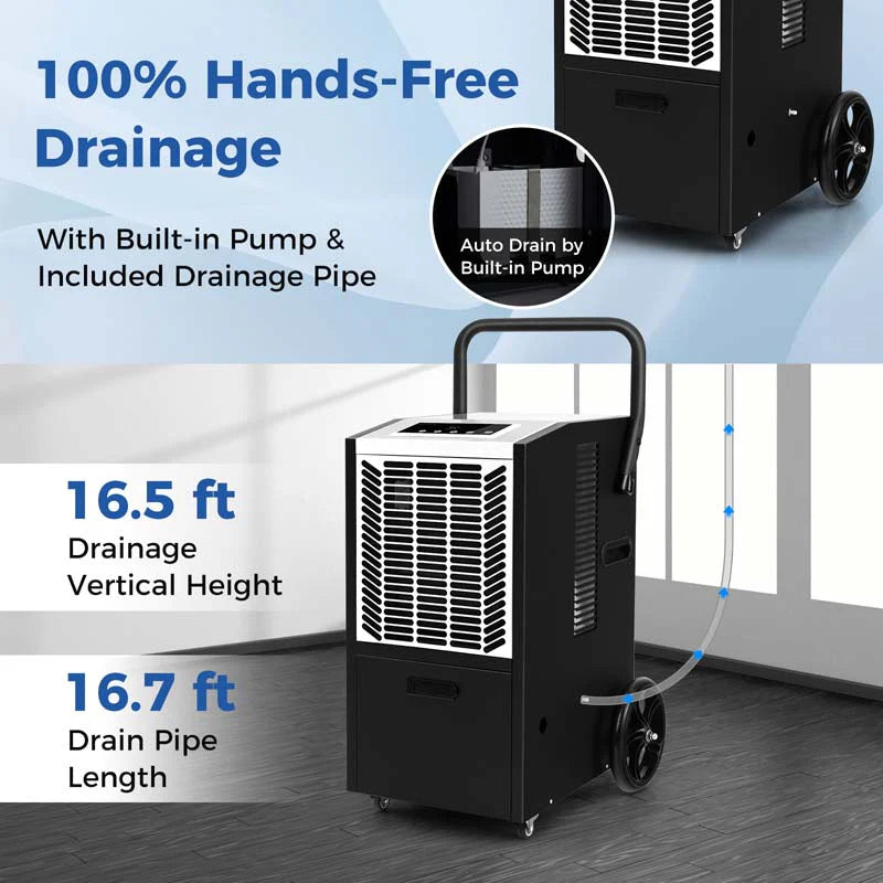 140 Pints Portable Crawl Space Dehumidifier w/Pump & Drain Hose, Industrial Commercial Dehumidifier for Basement Warehouse