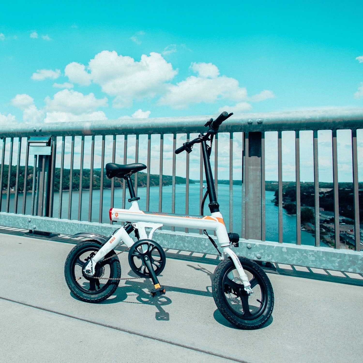 Jasion EB3 Electric Bike Adults 21mph, 500W Peak Motor, 270Wh Battery, Rear Suspension, 3 Levels Assist, 14" Folding Ebike for Adults and Teens, Complies to UL2849