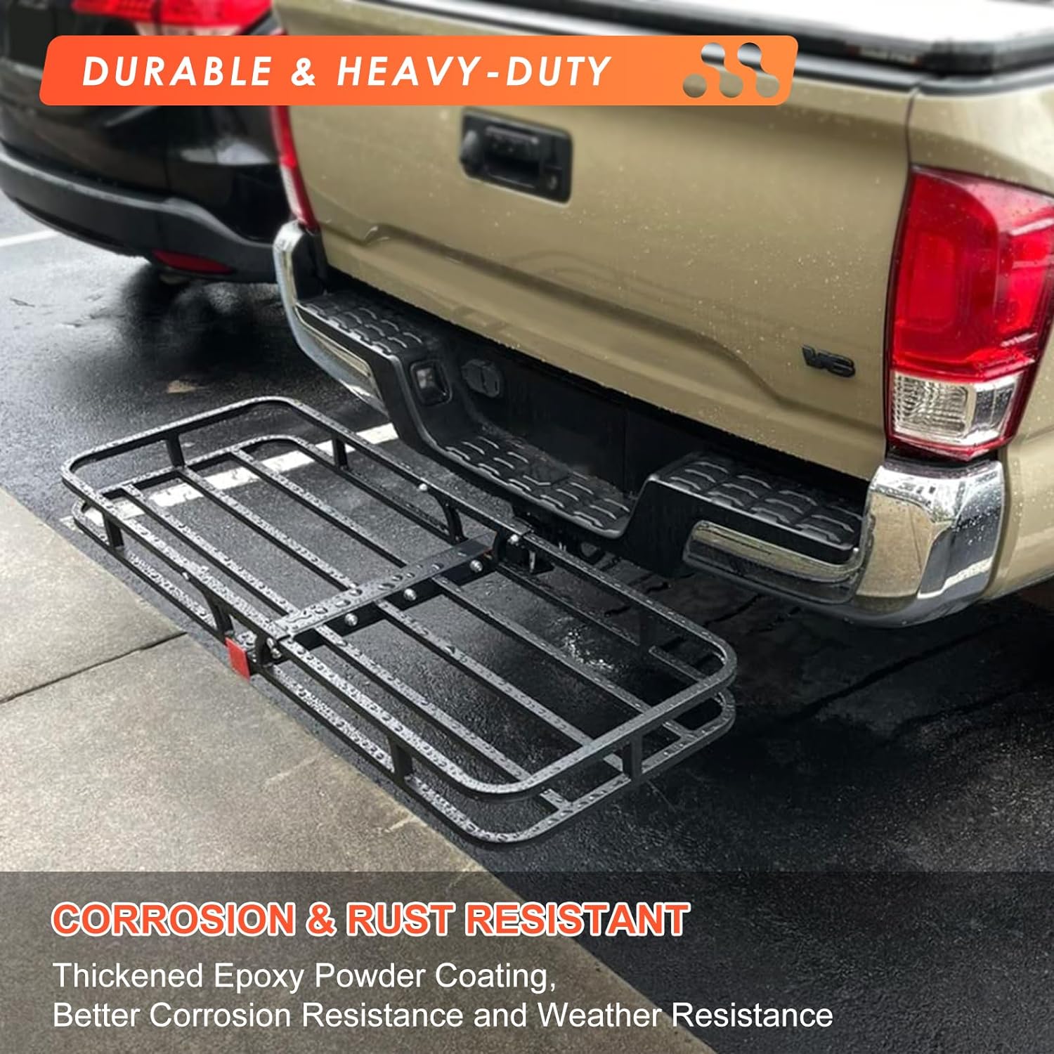 Folding hitch mounted cargo basket 60" With hook stabilizer, net and straps