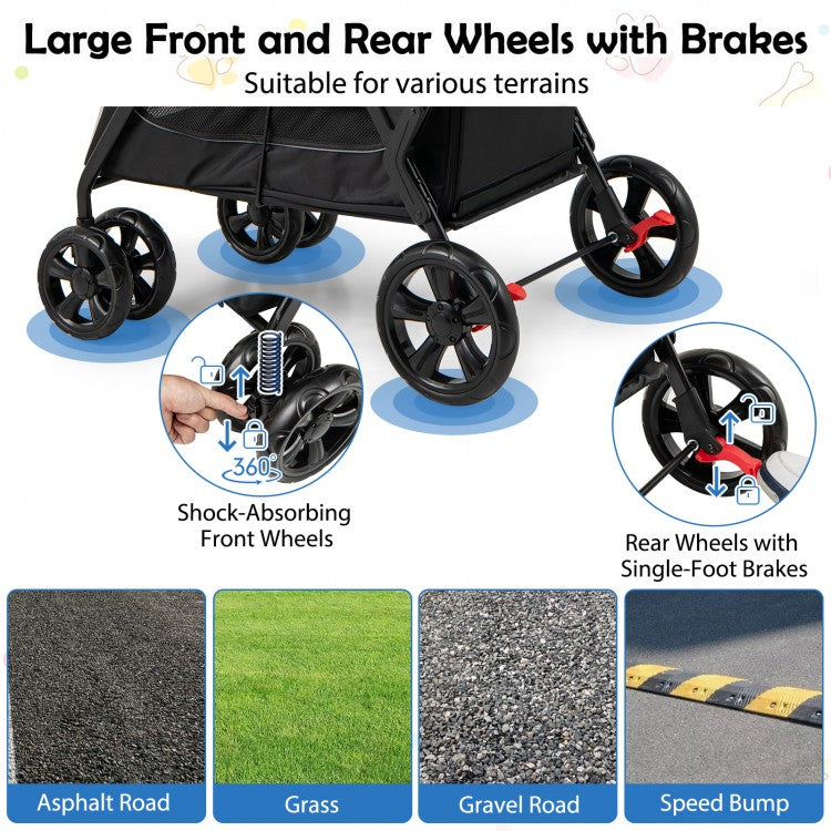 Dog Stroller for Medium Small Senior Elderly Dogs with Dual Entry