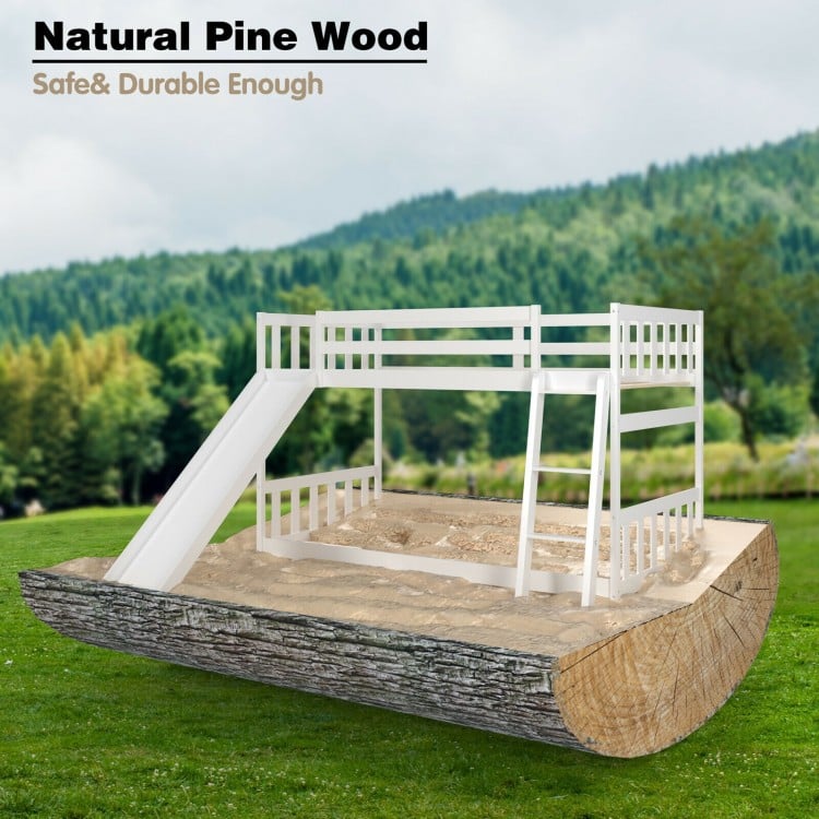 Twin Over Twin Bunk Wooden Low Bed with Slide Ladder for Kids